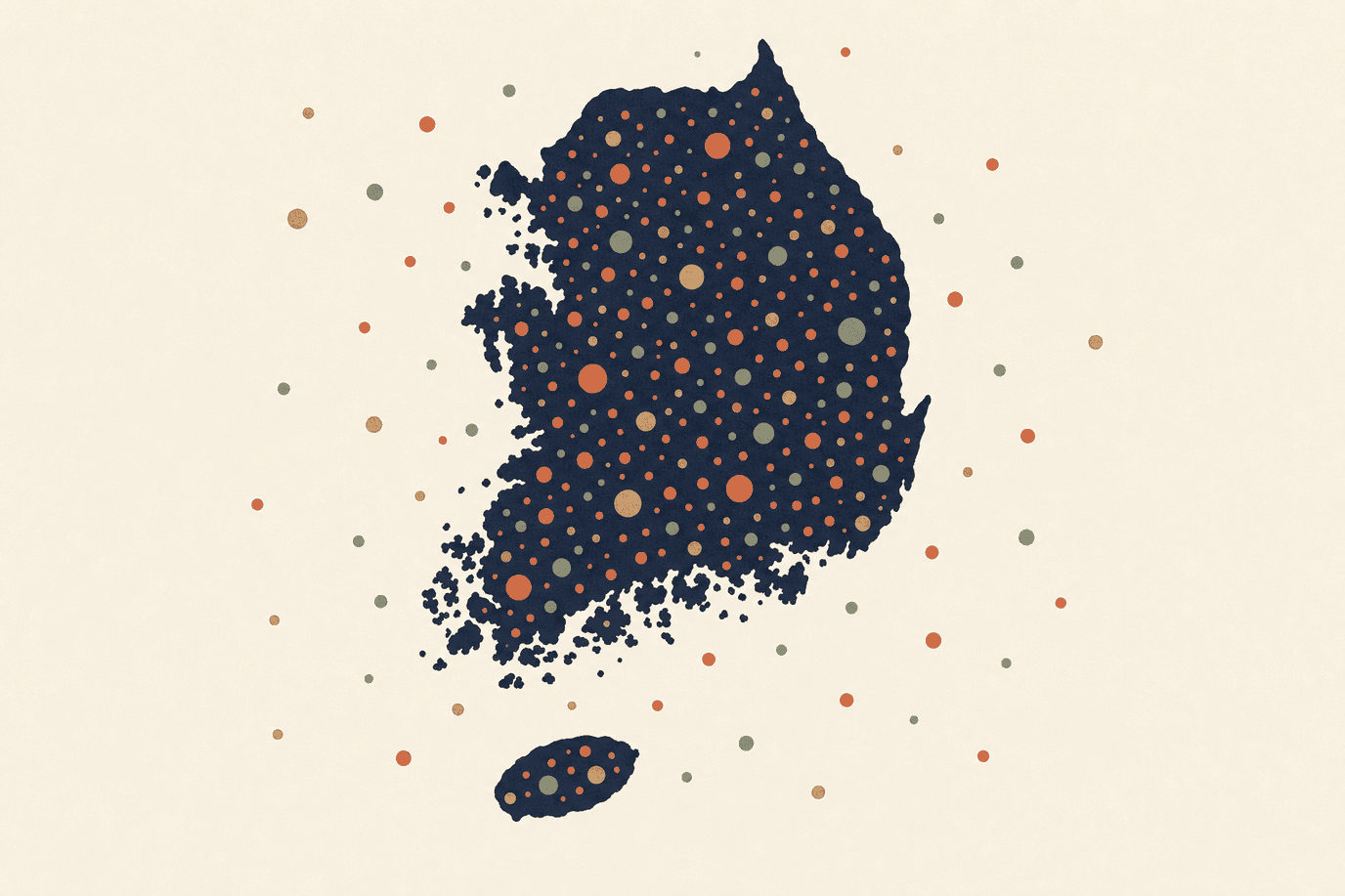 Illustration of a map of Korea covered in scattered population dots