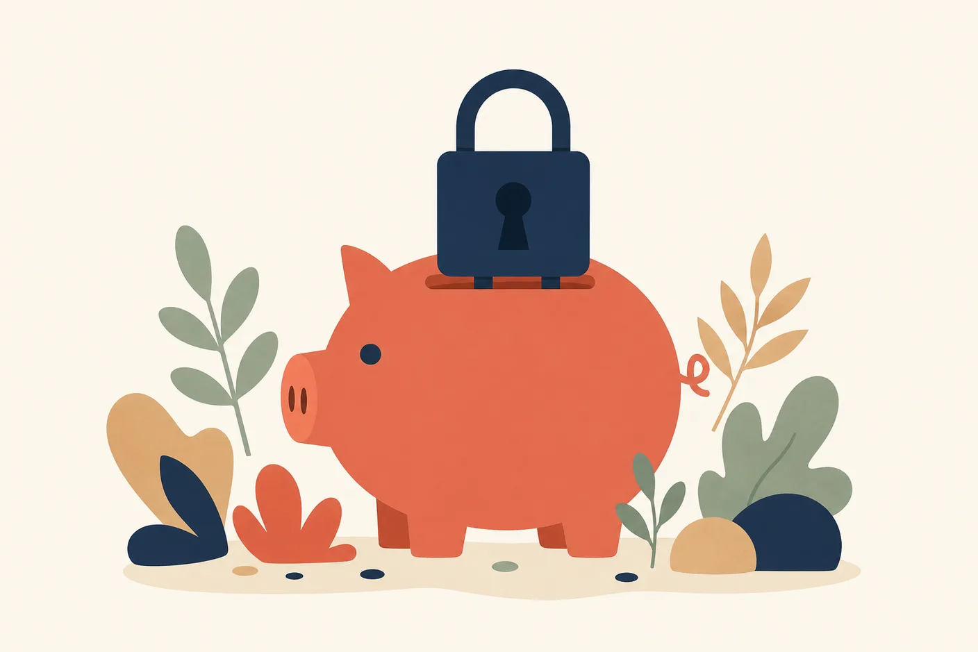 Illustration of a piggy bank with a padlock through its coin slot