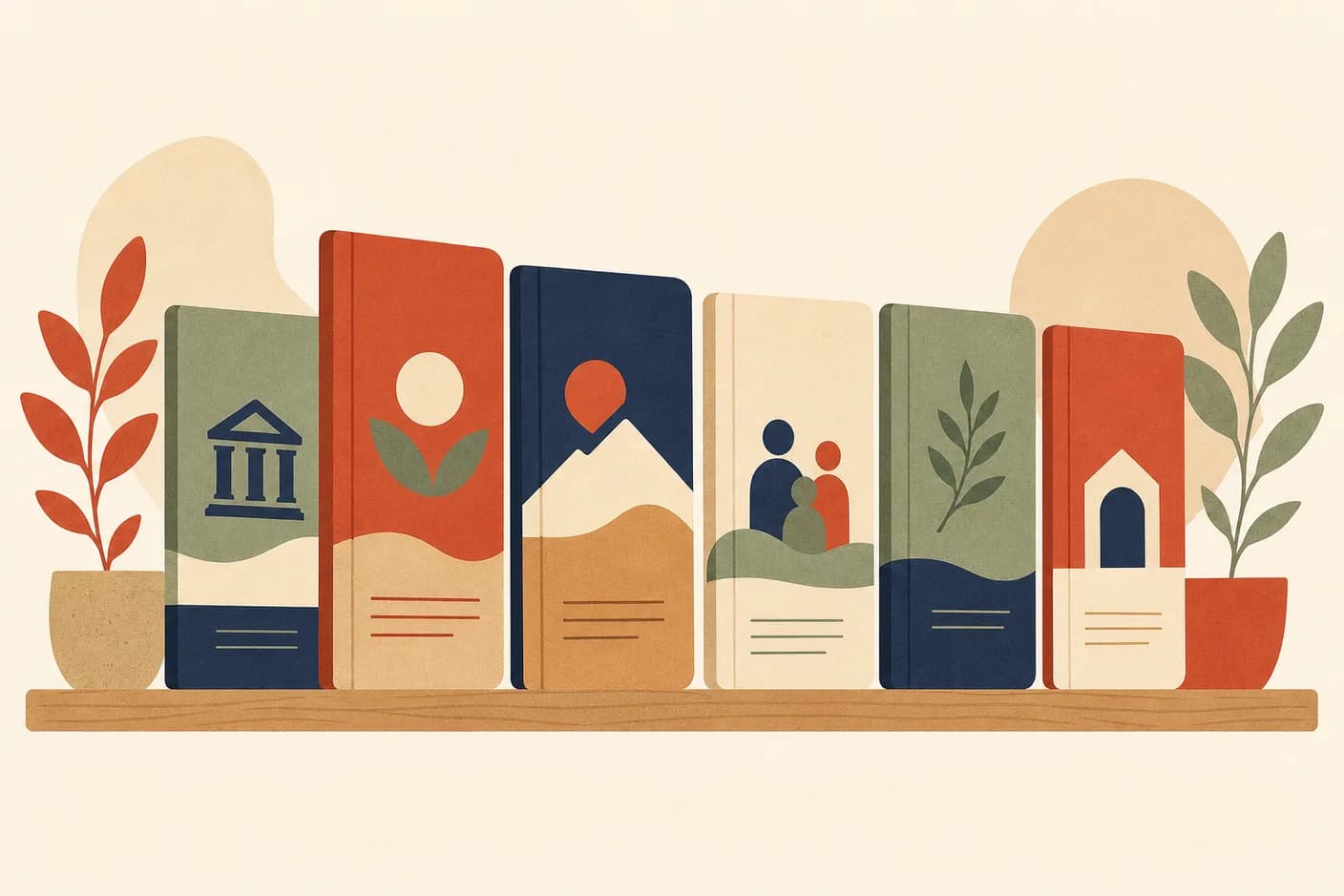 Illustration of a row of different bank passbooks standing upright like books on a shelf